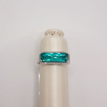 14Kt White Gold East/ West  Ring Featuring a Created Parabia Tourmaline and Diamonds