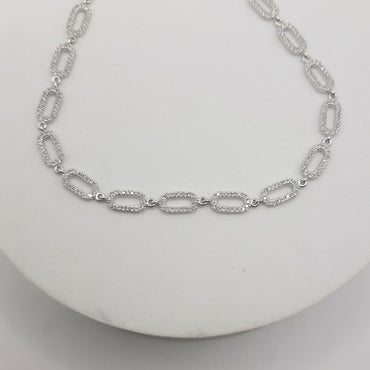 Sterling silver open rectangular diamond bracelet