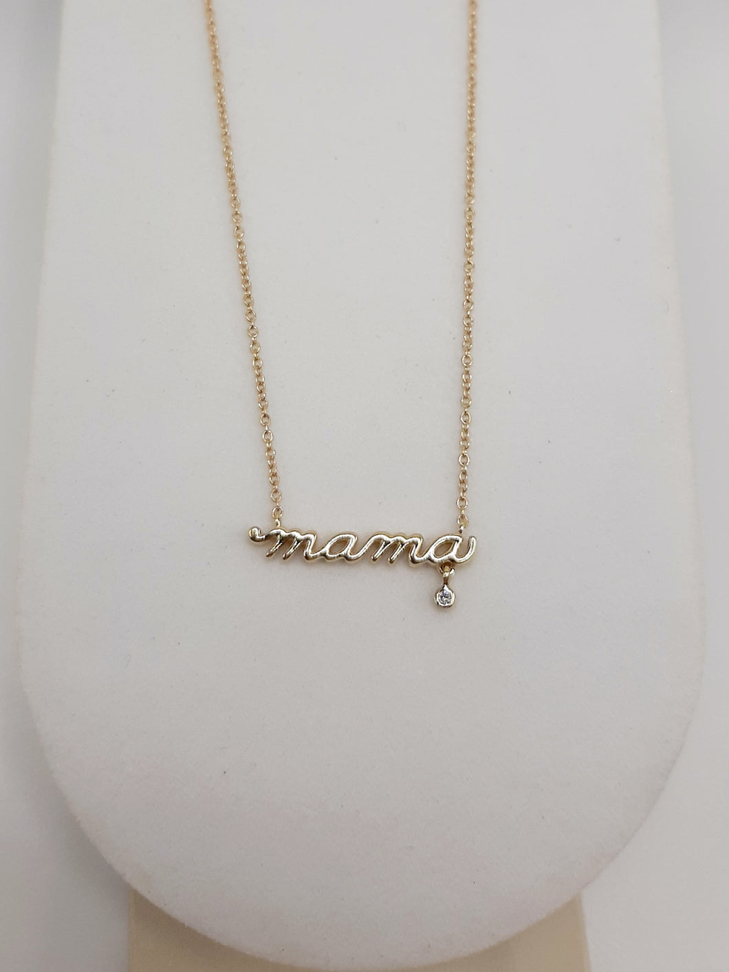14Kt yellow Gold Minimalist necklace featuring Mama and Diamond on 18