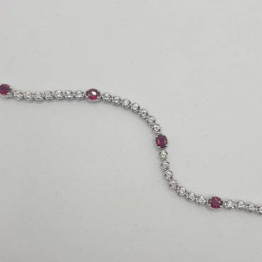 Sterling silver Lab Grown 1.40 carat Ruby and .09 carat natural diamond bracelet