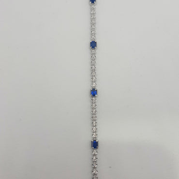 Sterling silver Lab grown princess 2.08 carats Sapphire and .09 carat natural diamond bracelet