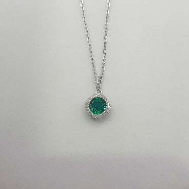 Sterling silver Lab grown emerald and natural diamond pendant