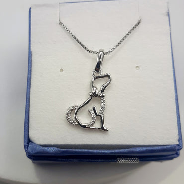 Sterling silver dog pendant featuring white topaz necklace