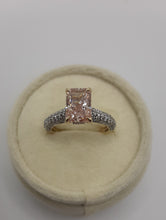 Load image into Gallery viewer, 14kt Yellow Gold 1.50 Pink Radiant Lab Grown Diamond with Three Rows of Round Lab Grown Diamonds
