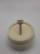 Load image into Gallery viewer, 14kt Yellow Gold 1.50 Pink Radiant Lab Grown Diamond with Three Rows of Round Lab Grown Diamonds
