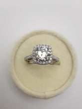 Load image into Gallery viewer, Platinum Mount Featuring Lab Round Brilliant Center Stone with Halo and Side Shank
