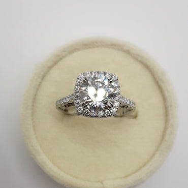 Platinum Mount Featuring Lab Round Brilliant Center Stone with Halo and Side Shank