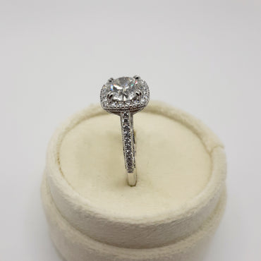 Platinum Mount Featuring Lab Round Brilliant Center Stone with Halo and Side Shank