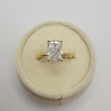 14kt Yellow Gold 3.11 Carat Radiant Cut Lab Grown Diamond with a Hidden Halo