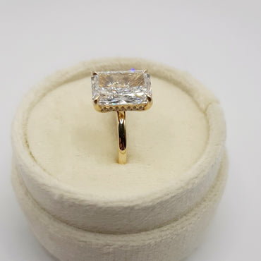 14kt Yellow Gold 3.11 Carat Radiant Cut Lab Grown Diamond with a Hidden Halo