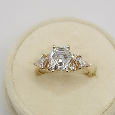 14kt yellow gold lab created hexagon shape diamond ring