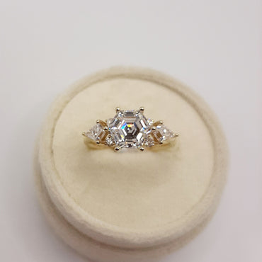 14kt yellow gold lab created hexagon shape diamond ring