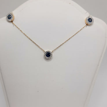 14KT Yellow Gold Sapphire and Natural Diamond Pendant and Earrings