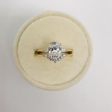 14kt Yellow Gold Cushion Cut Lab Grown with a Small Pear Shape Lab Grown Diamond Set