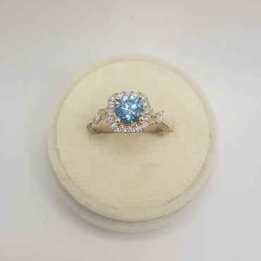14kt yellow gold blue lab grown diamond ring