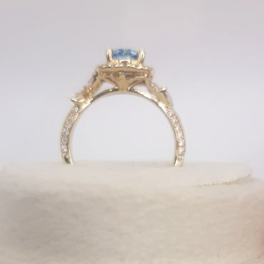 14kt white oval pink lab grown diamond three stone ring