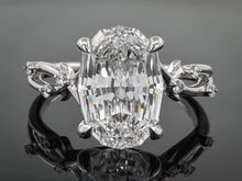 Load image into Gallery viewer, 14kt white gold step cut oval lab diamond with a vine shank ring
