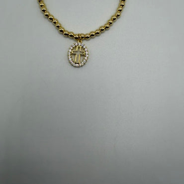 Stainless steel yellow gold plate stretchable beaded bracelet