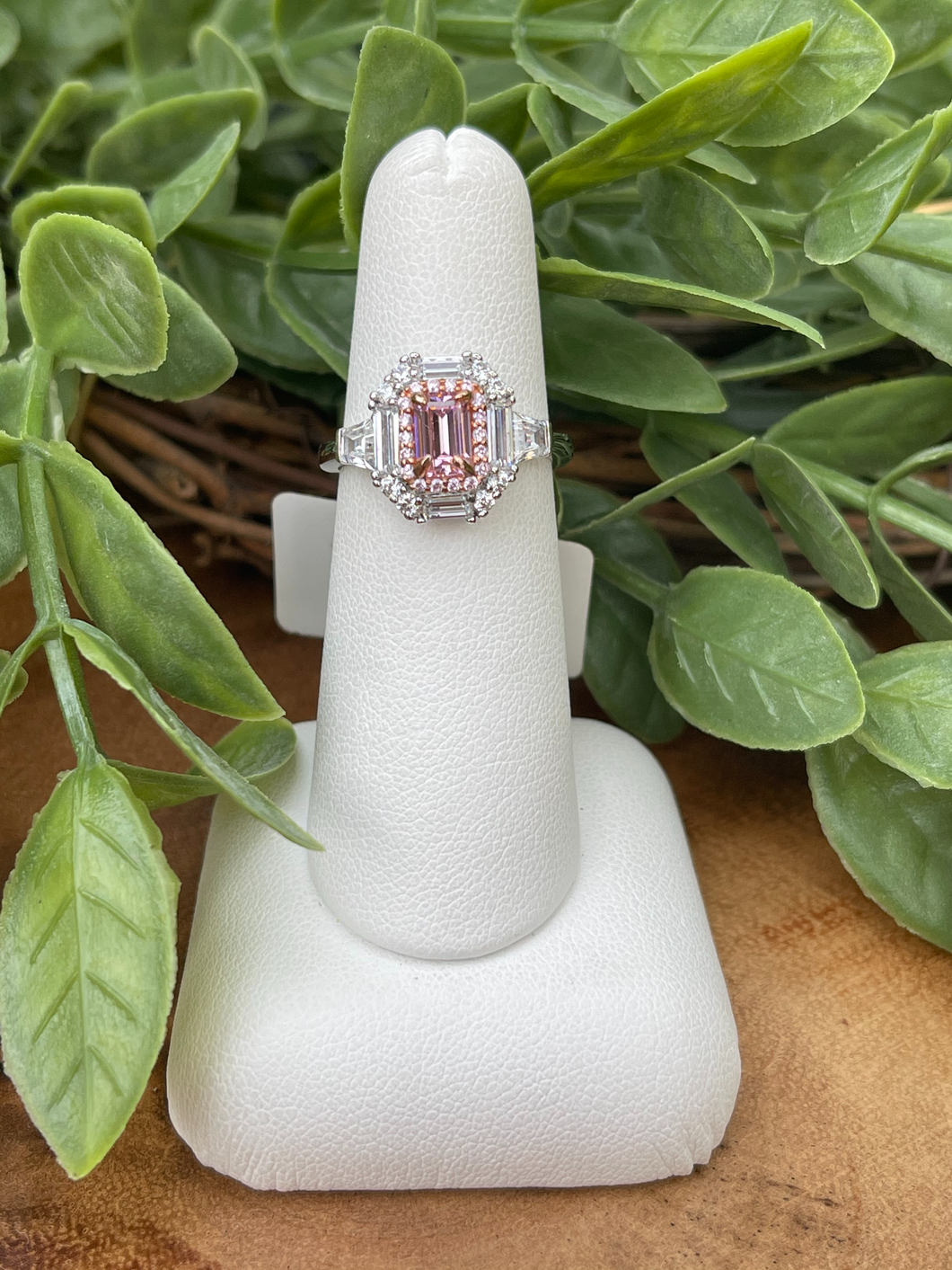 Pink Argyle and White Simulated Diamond Ring