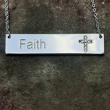 LaFonn Sterling Silver Faith Bar Necklace