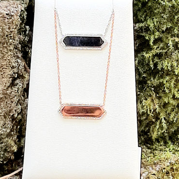 14 K White and Rose Gold Diamond Bar Necklaces