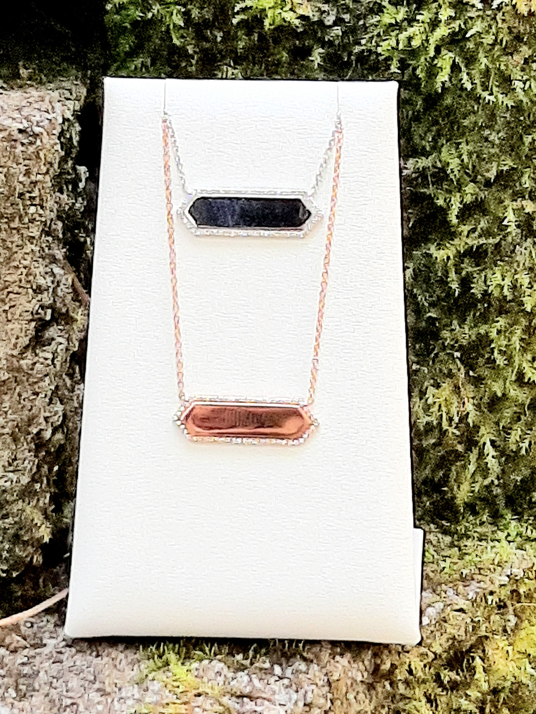 14 K White and Rose Gold Diamond Bar Necklaces