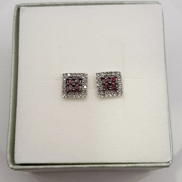 10Kt White Gold Stud Earrings Featuring Treated Purple Diamonds and Natural White Diamonds