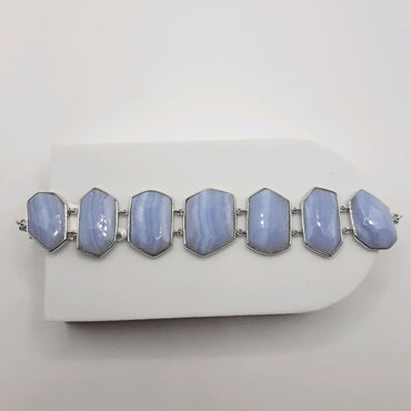 Sterling Silver Large Blue Lace Bracelet  Featuring Agate