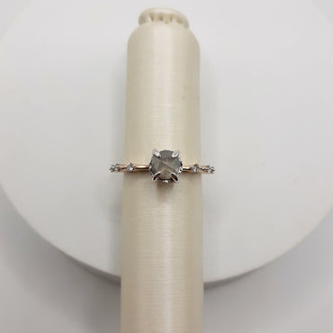 14Kt Rose Gold Natural Diamond Ring Featuring a Salt And Pepper .78 Carats Center Diamond with an Additional .23 Carats of Natural Diamonds Scattered on Band and in Hidden Halo