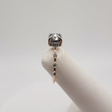 14Kt Rose Gold Natural Diamond Ring Featuring a Salt And Pepper .78 Carats Center Diamond with an Additional .23 Carats of Natural Diamonds Scattered on Band and in Hidden Halo