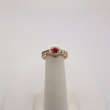 14kt Yellow Gold Halo Ring Featuring .37 Carats Natural Ruby  and .14 Carats of Diamonds