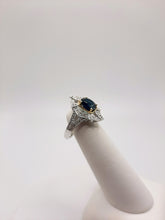 Load image into Gallery viewer, 14Kt White and Yellow Gold Vintage Vibe Ring Featuring a 2.04 Carat Oval Blue Sapphire and .37 Carats of Diamonds
