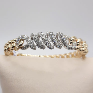 14KT Yellow Gold Bangle Bracelet Featuring 1.89 Carats of Round Brilliant Cut Natural Diamonds and Curb Links  with Double Safety Clasp