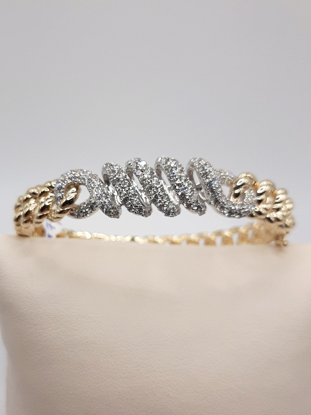 14KT Yellow Gold Bangle Bracelet Featuring 1.89 Carats of Round Brilliant Cut Natural Diamonds and Curb Links  with Double Safety Clasp