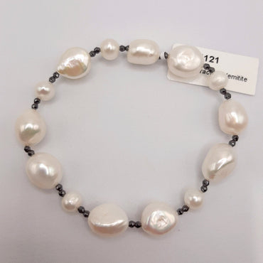 Freshwater Pearl Stretch Bracelet Featuring Pearls and Hemitite