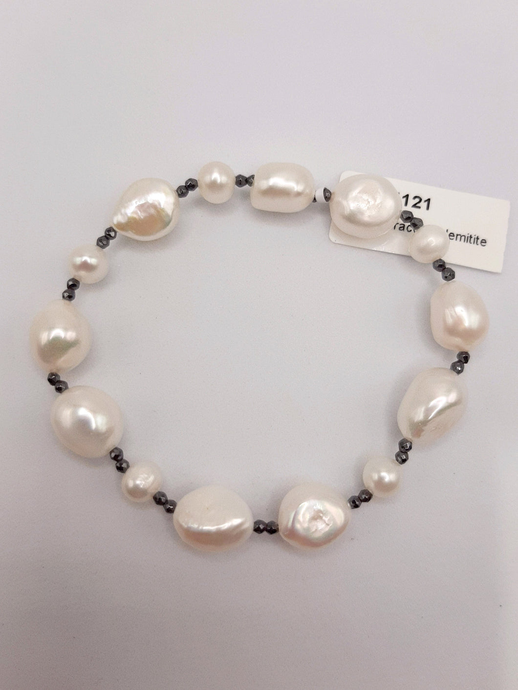 Freshwater Pearl Stretch Bracelet Featuring Pearls and Hemitite