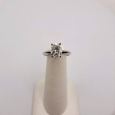 10Kt White Gold Four Prong Mount Featuring a 1.76 Carat Oval Moissanite