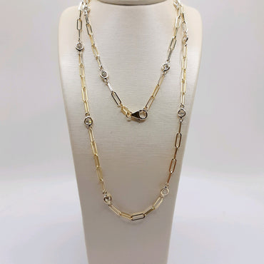 14Kt Yellow Gold Diamonds By the Inch  PaperClip Necklace