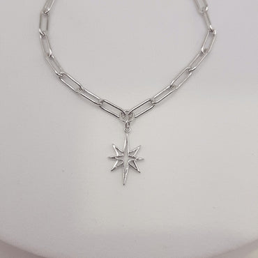 Sterling Silver Paper Clip Fashion Bracelet Featuring a Star