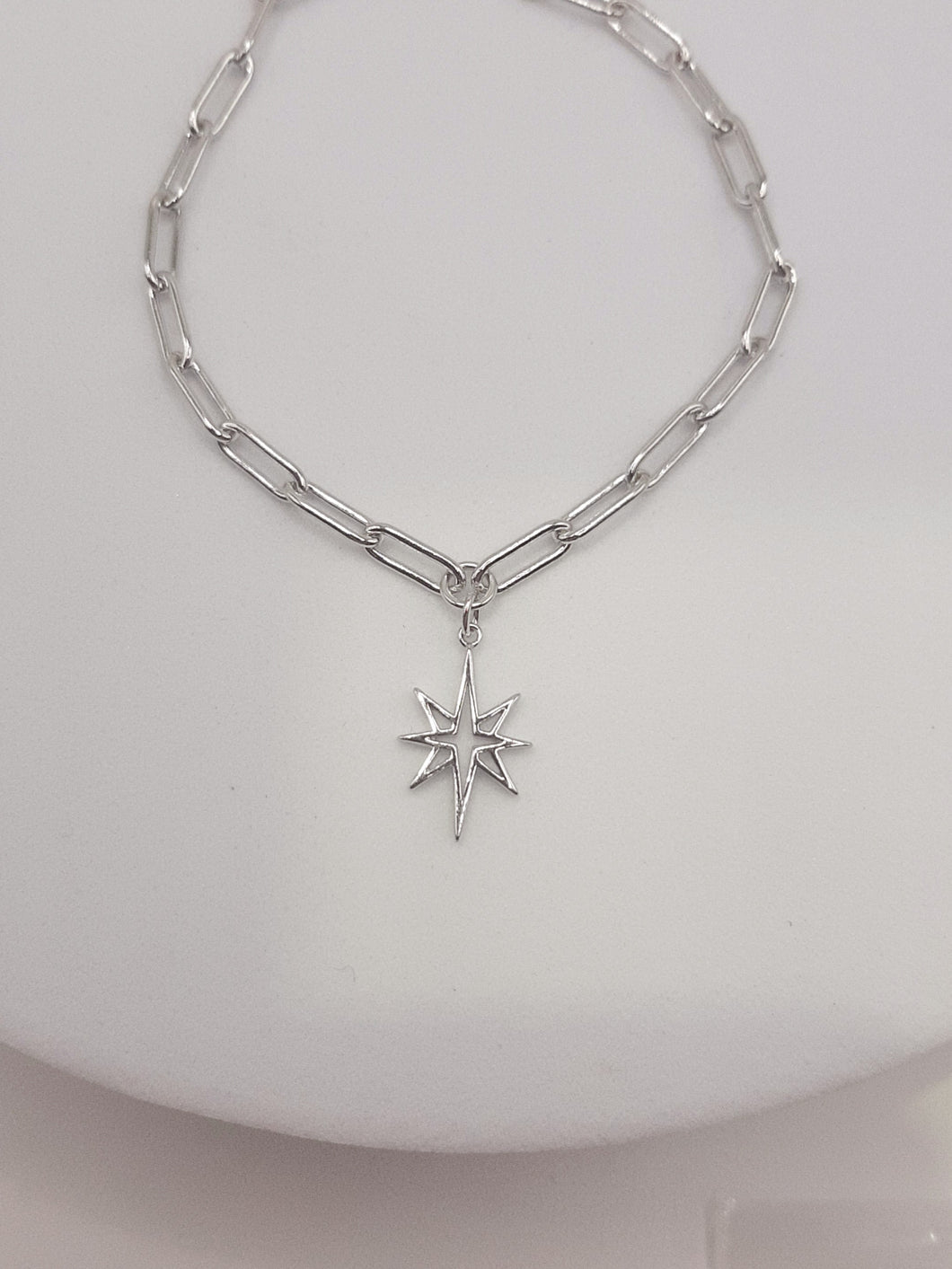 Sterling Silver Paper Clip Fashion Bracelet Featuring a Star