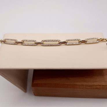 18 Kt Yellow Gold Diamond Paper Clip Bracelet