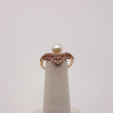 10kt Rose Gold Pearl and White Sapphire Ring