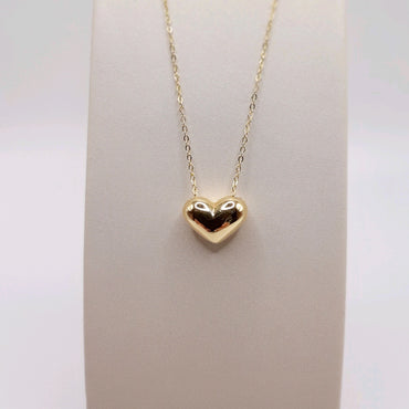 14Kt Yellow Gold High Polished Puffed Heart on Diamond Cut Cable Chain