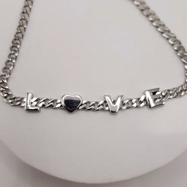 Sterling Silver Cuban Link Bracelet Featuring High Polish LOVE