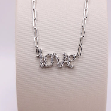 Sterling Silver Love PaperClip Necklace