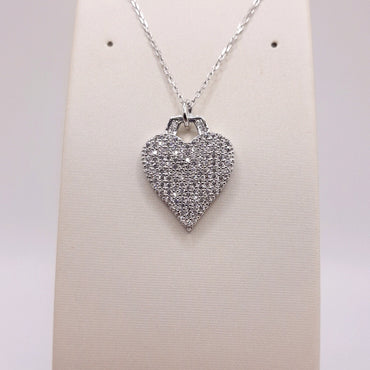 Sterling Silver Heart Necklace Featuring Micro Pave Set Cubic Zirconium