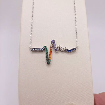 Sterling Silver Rainbow Heartbeat Necklace