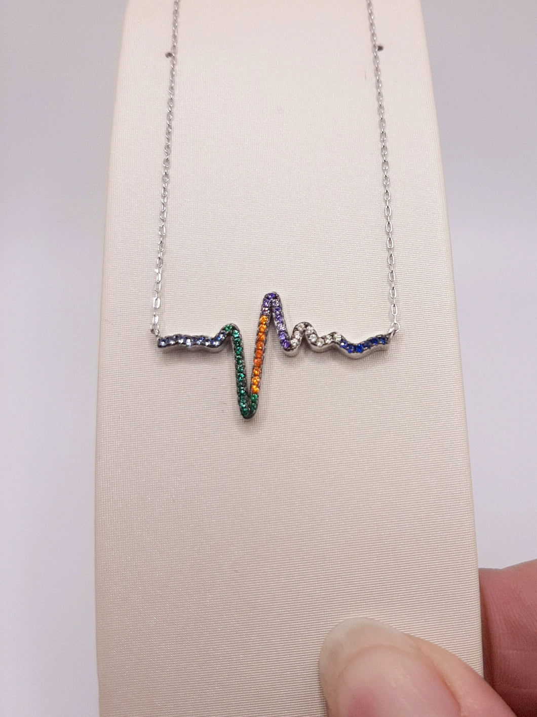 Sterling Silver Rainbow Heartbeat Necklace