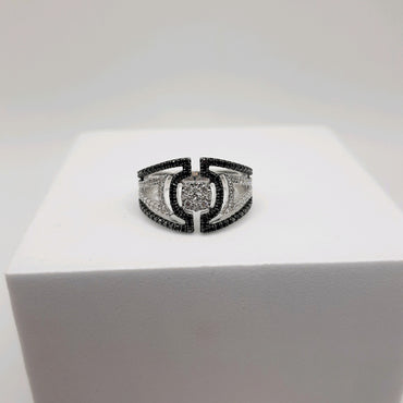 Sterling Silver Ring Featuring .75 Carats of Natural Black and White Diamonds