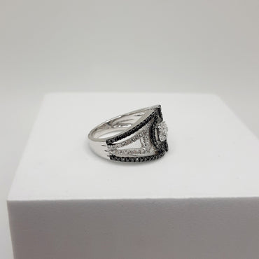 Sterling Silver Ring Featuring .75 Carats of Natural Black and White Diamonds